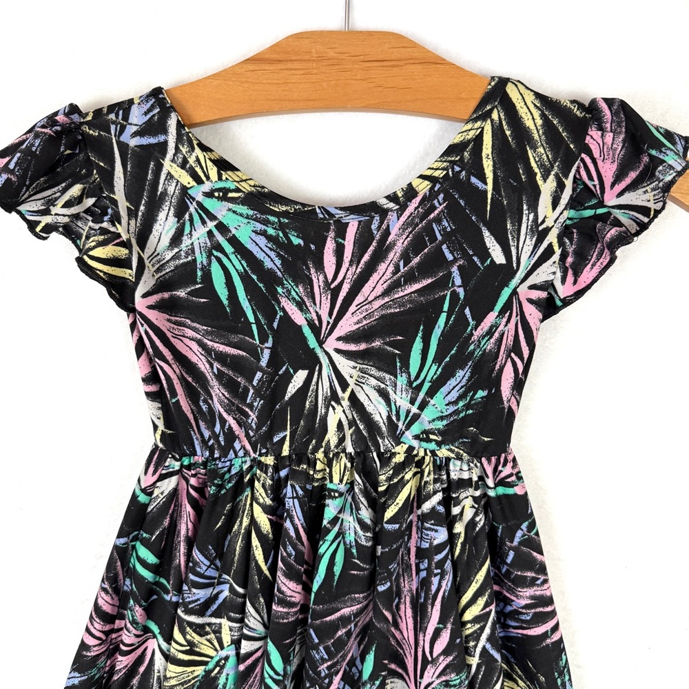 DotDotSmile Girls Twirl Dress – Black Multicolor Tropical Print 5/6 - Picture 2 of 11
